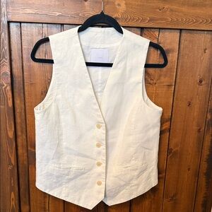 Mango Off White 100% Linen 4 button Vest, Size L